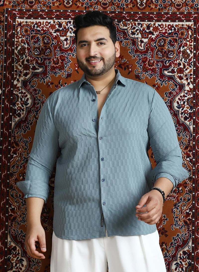 انستافاب بلس قميص رجالي أزرق فولاذي بتصميم مسلة - قميص لمسي للملابس الكاجوال بياقة ممتدة وأكمام طويلة بأزرار ومقاسات كبيرة بفتحة مريحة للارتداء اليومي