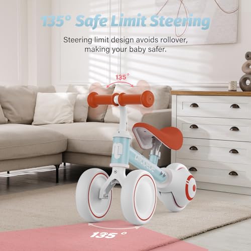 allobebe Baby Balance Bike for 1 Year Old, Toddler First Balance Bike, No Pedal Infant 4 Wheels Baby Walker First Birthday Gift, Mini Bike for 12-24 Months, Shinning Blue - Image 3