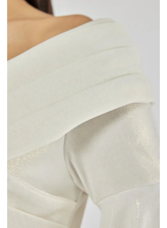 Amri Wide Pleated Wrap Dress with Long Statement Puff Sleeves and Tie-up Belt