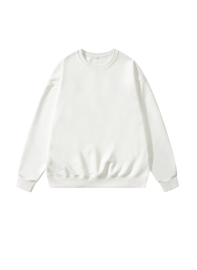 Loquat - Solid Color Men's Wool Thickened Sweatshirt White - Image 1