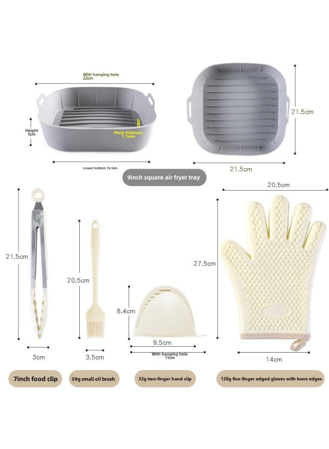 Air Fryer Baking Pan Set Round Oil-Proof Silicone Baking Pan Silicone Cake Mold Air Fryer Accessories-Specifications:Set 11 Red (square Air Fryer Plate * 1+32G Hand Clip * 1 + Boneless Edge 120g Edging Gloves * 1+39g Small Brush * 1)  - Image 5