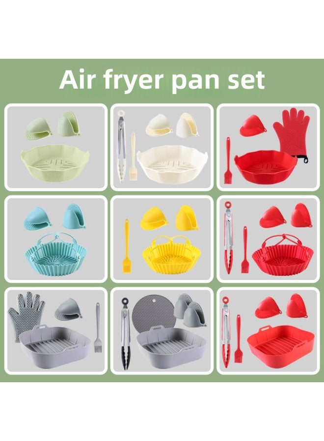 Air Fryer Baking Pan Set Round Oil-Proof Silicone Baking Pan Silicone Cake Mold Air Fryer Accessories-Specifications:Set 11 Red (square Air Fryer Plate * 1+32G Hand Clip * 1 + Boneless Edge 120g Edging Gloves * 1+39g Small Brush * 1)  - Image 2