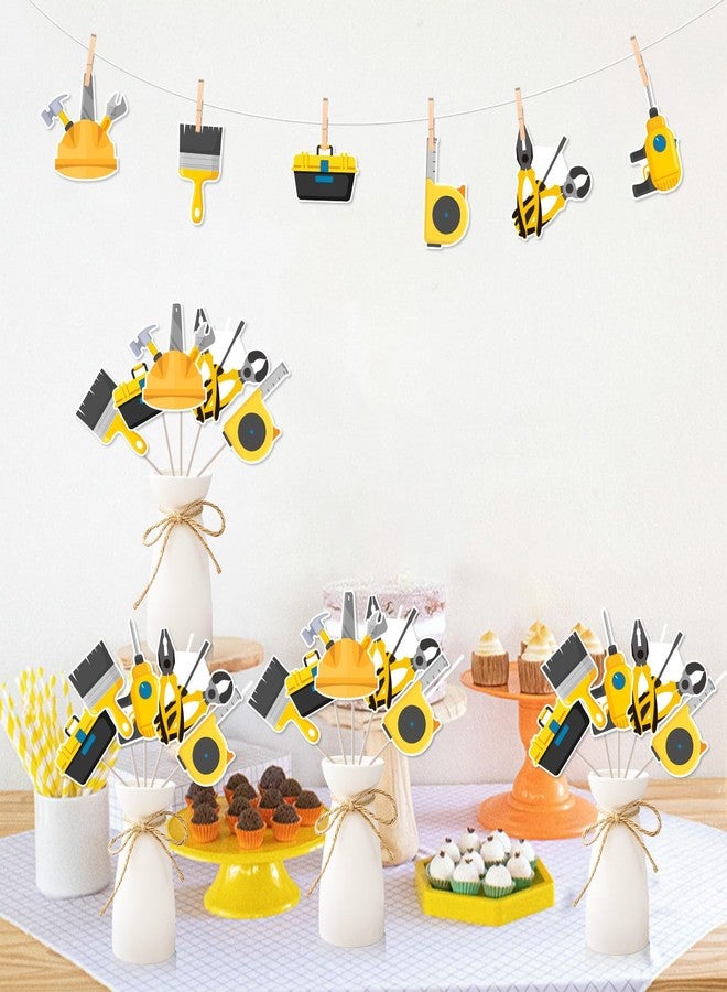 Balterever Tools Party Decorations 24PCS Tools Birthday Party Centerpieces Sticks Hammer Mechanic Drill Party Decorations Toolbox Table Centerpieces for Baby Shower Birthday - Image 2