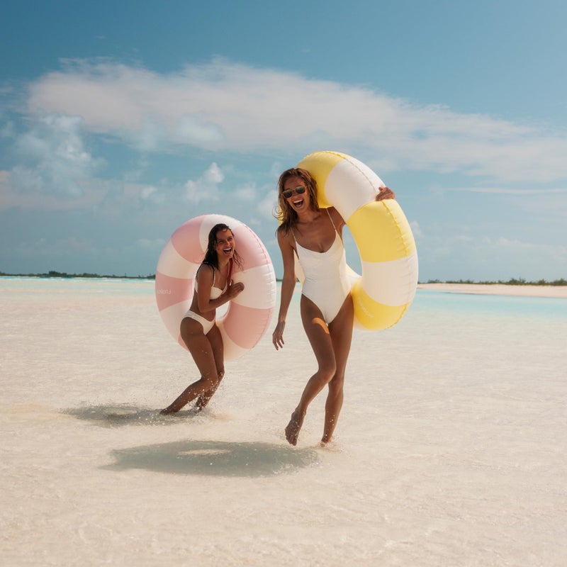 FUNBOY Giant Vintage Yellow Stripe Inflatable Tube Pool Float with Cup Holder 48" | Large Pool Float for Adults | Inner Tube Swimming Pool Toys Swim Rings | Pool Lounger Float for Pool Party & Summer - Image 2