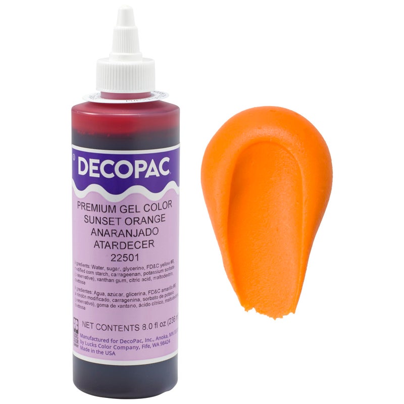 DecoPac Premium Gel Food Coloring Sunset Orange Food Coloring For Baking 8oz Color Buttercream Fondant Frosting Piping Gel Food Safe Highly Concentrated Gel 8 oz Sunset Orange