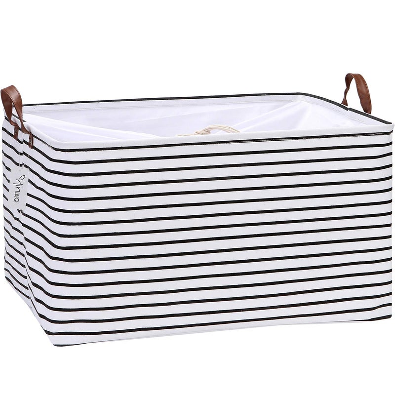 Hinwo 70L Extra Large Storage Bins Closet Organizers and Storage Foldable Clothes Storage Baskets with Handles Containers for Clothing Blanket Comforters Toys Bedding Black Stripe