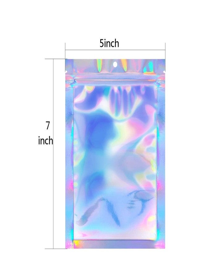 NObranded 100pcs 5"X 7" Smell Proof Resealable Mylar Bags Food Storage Holographic Bags Foil Pouch Double-Sided Zipper lock Bag - Image 3