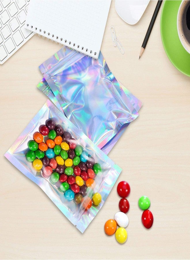 NObranded 100pcs 5"X 7" Smell Proof Resealable Mylar Bags Food Storage Holographic Bags Foil Pouch Double-Sided Zipper lock Bag - Image 5