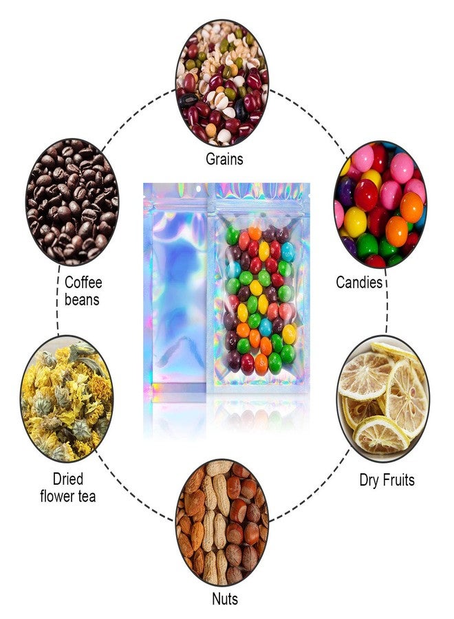 NObranded 100pcs 5"X 7" Smell Proof Resealable Mylar Bags Food Storage Holographic Bags Foil Pouch Double-Sided Zipper lock Bag - Image 2
