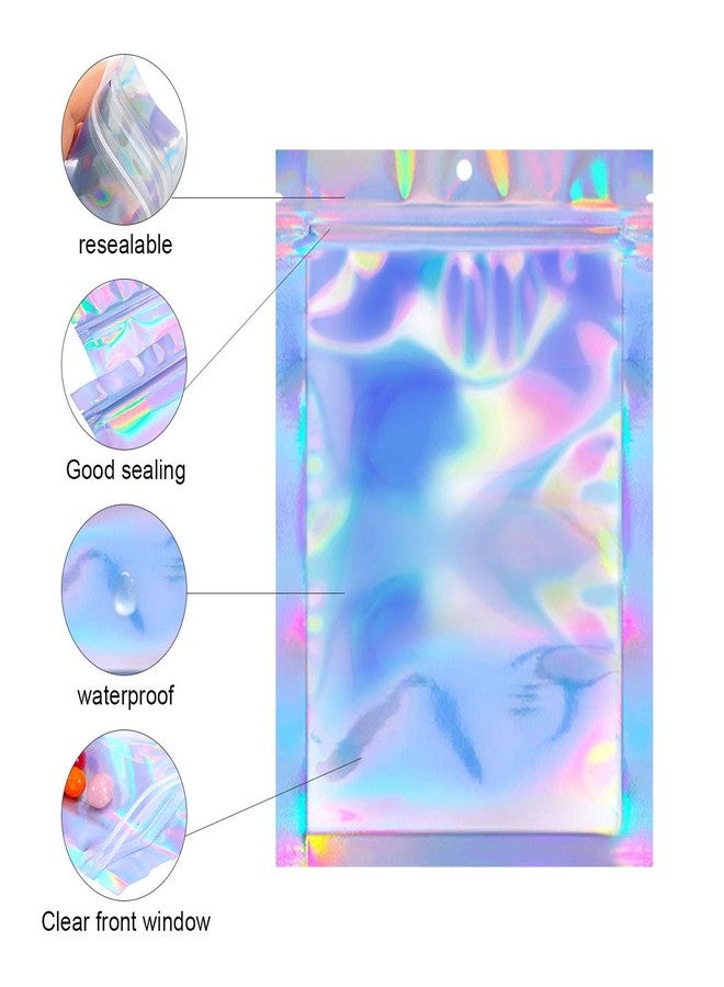 NObranded 100pcs 5"X 7" Smell Proof Resealable Mylar Bags Food Storage Holographic Bags Foil Pouch Double-Sided Zipper lock Bag - Image 4