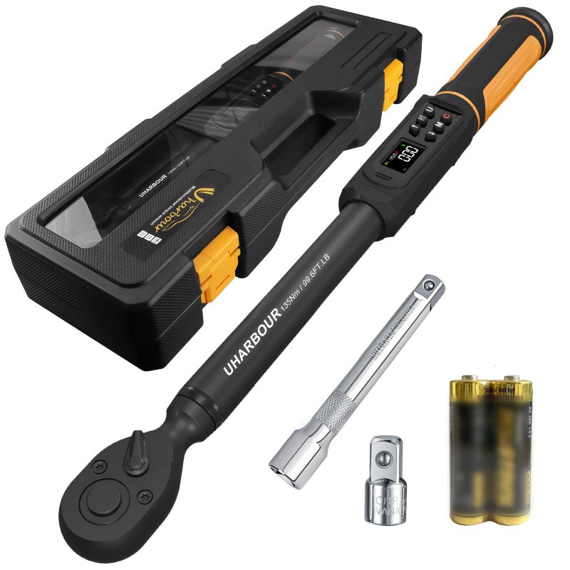 Uharbour Digital Torque Wrench 3/8 Drive, 1.5-99.5 ft-lbs./6.8-135Nm Range, Electric Torque Wrench with Dual Direction Ratchet, Â±1% Accuracy with Vibration, Buzzer and LED Alert - Image 1