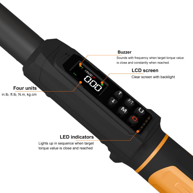 Uharbour Digital Torque Wrench 3/8 Drive, 1.5-99.5 ft-lbs./6.8-135Nm Range, Electric Torque Wrench with Dual Direction Ratchet, Â±1% Accuracy with Vibration, Buzzer and LED Alert - Image 5