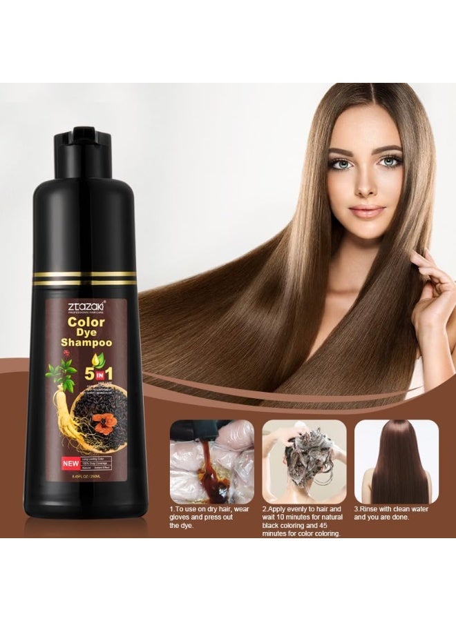 Ztazaki 5-in-1 Hair Color Dye Shampoo – Natural, Instant Gray Coverage Dark brown - Image 2