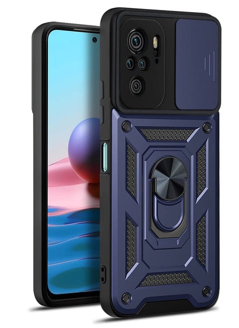 جراب حمايه ويندو مقاوم للصدمات وحمايه للكاميرا مزود بدبله معدنيه متوافق مع Redmi Note 10s / Redmi Note 10 4G (ازرق)