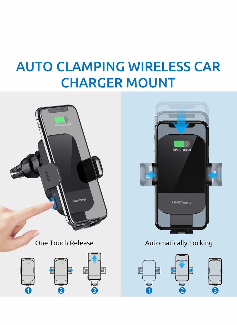 Generic - 15W Fast Wireless Car Charger with Auto Clamping for iPhone & Samsung Galaxy - Compatible with iPhone 14/13/12/11 Pro Max, Galaxy S22/S21/S20/S10+ & Note 9 - Image 1