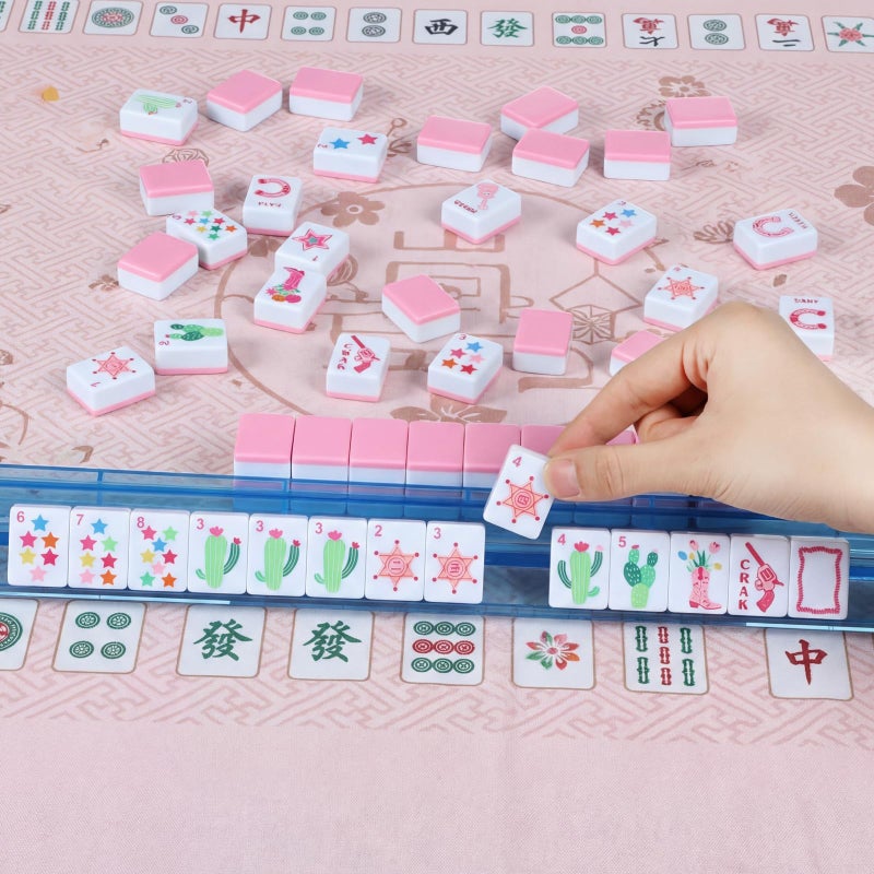 Arrowbash 160 Pcs Pink Cowgirl American Mahjong Set, 1.2 x 0.87 Inches Western Mahjong Tiles, Hand Carved Pattern for Adult Mah Jong Social Games, Beginners, Mah Jong Lovers - Image 5