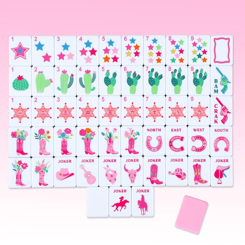 Arrowbash 160 Pcs Pink Cowgirl American Mahjong Set, 1.2 x 0.87 Inches Western Mahjong Tiles, Hand Carved Pattern for Adult Mah Jong Social Games, Beginners, Mah Jong Lovers - Image 1