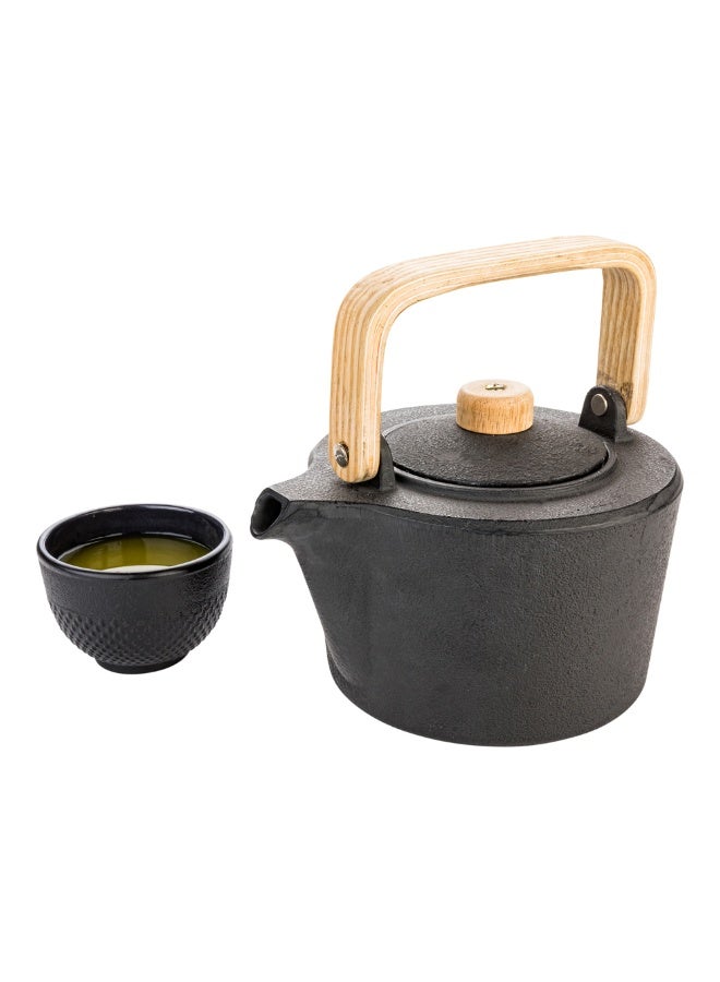 Restaurantware 43 Ounce Japanese Teapot, 1 Enamel Coated Japanese Tea Kettle - With Wooden Handle And Knob, Includes Mesh Strainer, Black Cast Iron Primitive Tea Kettle, For Teabags & Loose Leaf Tea,  - Image 2