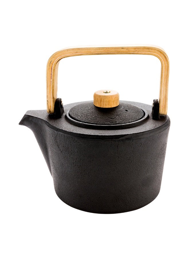 Restaurantware 43 Ounce Japanese Teapot, 1 Enamel Coated Japanese Tea Kettle - With Wooden Handle And Knob, Includes Mesh Strainer, Black Cast Iron Primitive Tea Kettle, For Teabags & Loose Leaf Tea,  - Image 1