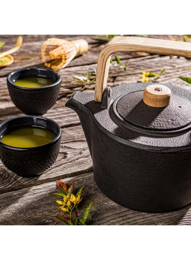 Restaurantware 43 Ounce Japanese Teapot, 1 Enamel Coated Japanese Tea Kettle - With Wooden Handle And Knob, Includes Mesh Strainer, Black Cast Iron Primitive Tea Kettle, For Teabags & Loose Leaf Tea,  - Image 3