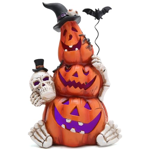 Hodao Halloween Pumpkin Decorations with Light Handmade Pumpkin Ornaments for Halloween Decor Fall Thanksgiving Tabletop Decorations Indoor Outdoor Porch Decor Orange - Image 1
