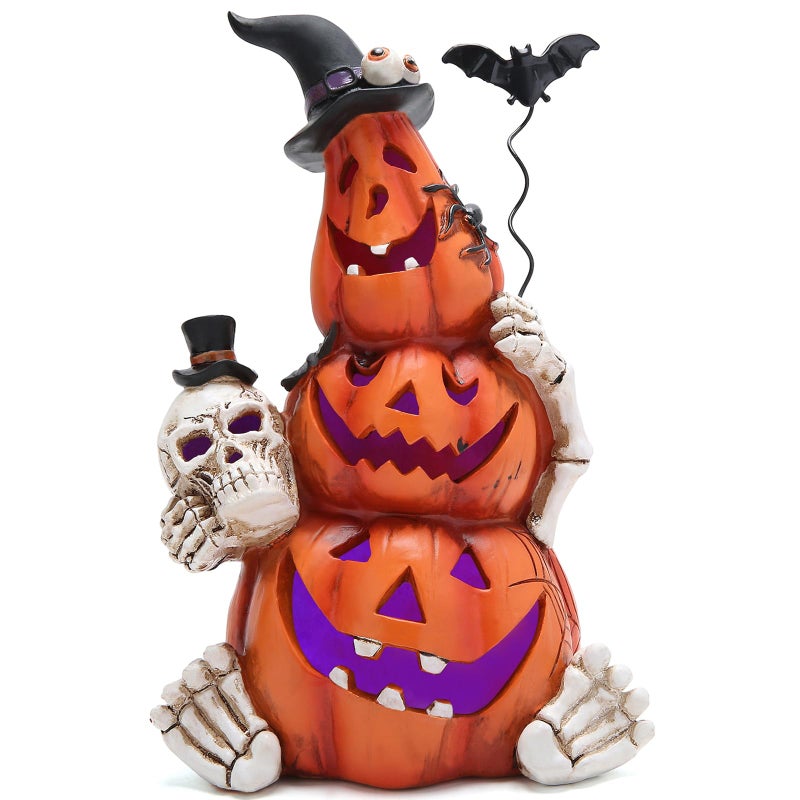 Hodao Halloween Pumpkin Decorations with Light Handmade Pumpkin Ornaments for Halloween Decor Fall Thanksgiving Tabletop Decorations Indoor Outdoor Porch Decor Orange - Image 2