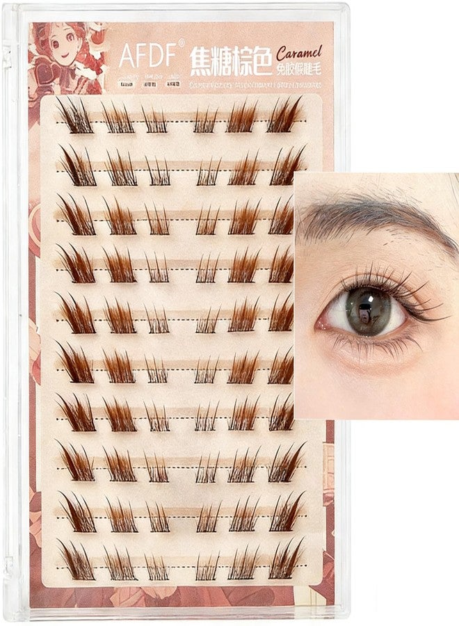 LASGOOS Brown Self Adhesive Fake Eyelashes 60 Clusters Press On Eyelash LASGOOS Natural Curl 3D Lash 10-12mm Pre-Glued Longlasting Winged Lashes Bulk DIY Eyelash Extensions No Glue Needed False Lashes SDJ - Image 3