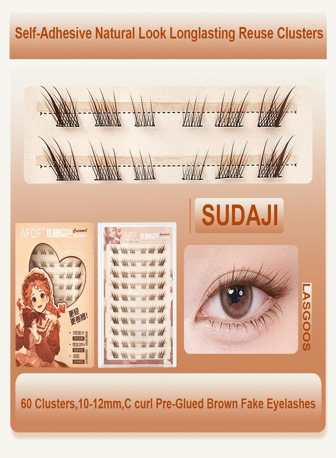 LASGOOS Brown Self Adhesive Fake Eyelashes 60 Clusters Press On Eyelash LASGOOS Natural Curl 3D Lash 10-12mm Pre-Glued Longlasting Winged Lashes Bulk DIY Eyelash Extensions No Glue Needed False Lashes SDJ - Image 4