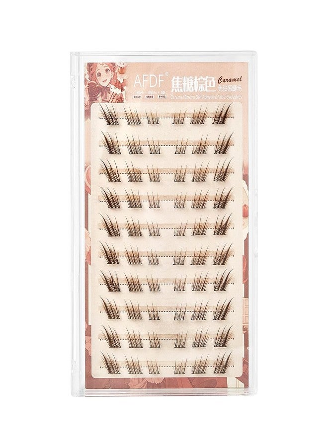 LASGOOS Brown Self Adhesive Fake Eyelashes 60 Clusters Press On Eyelash LASGOOS Natural Curl 3D Lash 10-12mm Pre-Glued Longlasting Winged Lashes Bulk DIY Eyelash Extensions No Glue Needed False Lashes SDJ - Image 1