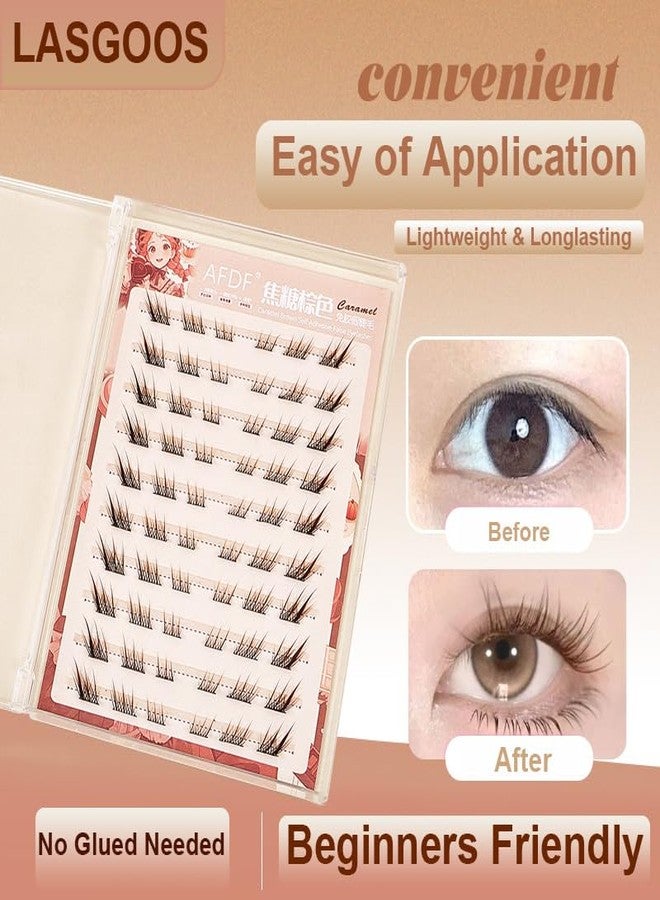 LASGOOS Brown Self Adhesive Fake Eyelashes 60 Clusters Press On Eyelash LASGOOS Natural Curl 3D Lash 10-12mm Pre-Glued Longlasting Winged Lashes Bulk DIY Eyelash Extensions No Glue Needed False Lashes SDJ - Image 2