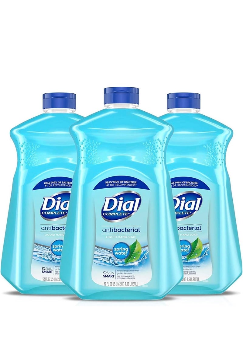 Dial Antibacterial Defense Liquid Hand Soap + Aloe, Spring Water Scent, 52 Fl Oz Hand Soap Refill (Pack of 3), Dermatologist-Tested, Gentle Formula - Image 1