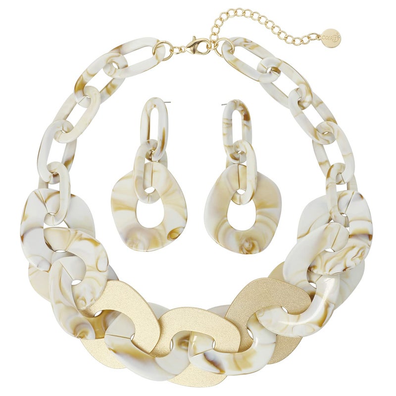 Coiris Statement Chunky Necklace Metal Punk Acrylic Cuban Link Chain Necklaces Bohemian Tortoise Shell Acrylic Resin Chain Link(N0090-Beige) - Image 1