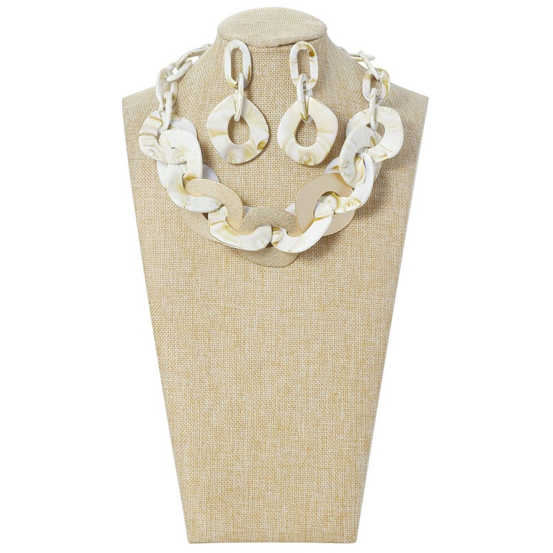 Coiris Statement Chunky Necklace Metal Punk Acrylic Cuban Link Chain Necklaces Bohemian Tortoise Shell Acrylic Resin Chain Link(N0090-Beige) - Image 2