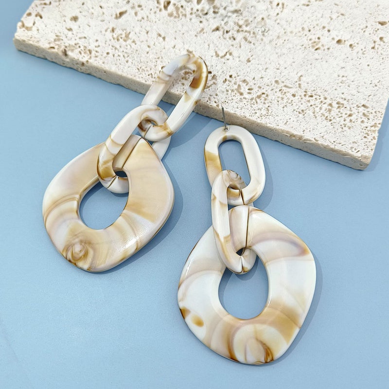 Coiris Statement Chunky Necklace Metal Punk Acrylic Cuban Link Chain Necklaces Bohemian Tortoise Shell Acrylic Resin Chain Link(N0090-Beige) - Image 4