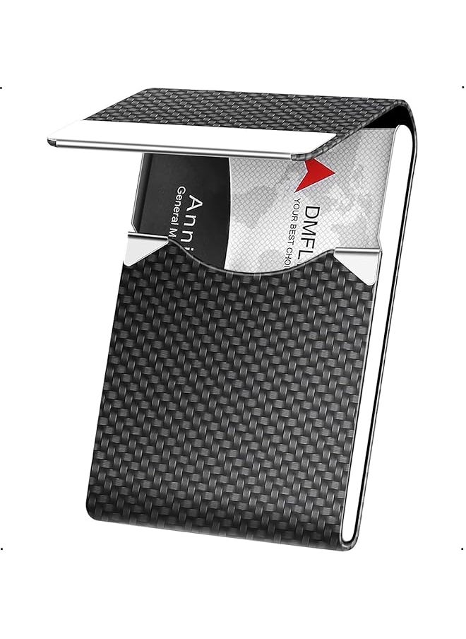 X spring Business Card Holder Pu Leather Magnetic Business Card Holder Black Carbon Metal Business Card Case Pocket Business Card Holder Wallet Blocking Name With Magnetic Clasp  - Image 1
