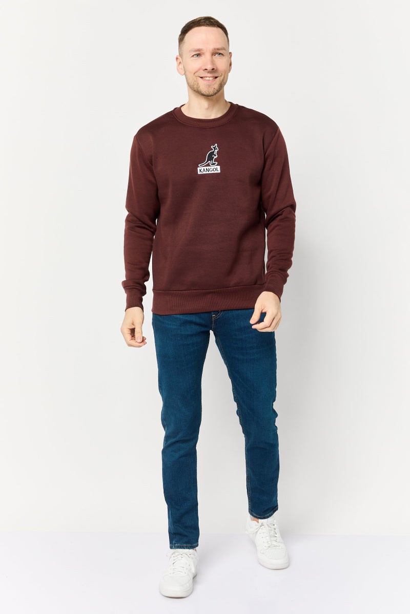 KANGOL Men Crew Neck Embroidered Logo Long Sleeves Sweatshirt, Dark Brown  - Image 2