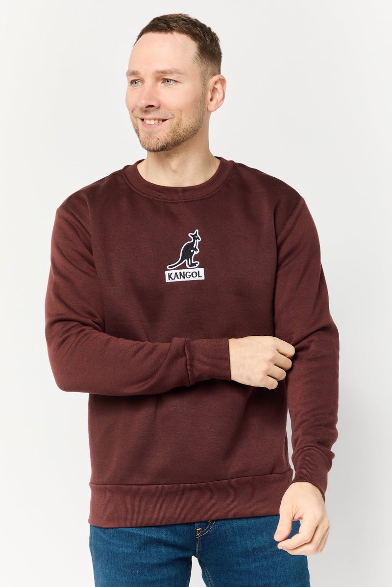 KANGOL Men Crew Neck Embroidered Logo Long Sleeves Sweatshirt, Dark Brown  - Image 1