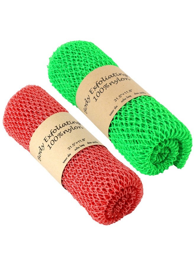 AbuQ 2 Pieces African Net Sponge For Exfoliatingafrican Exfoliating Net African Wash Net African Ghana Sapos Scrubbing Washcloth Rag For Smoother Skin And Daily Use (Pink Green) - Image 1