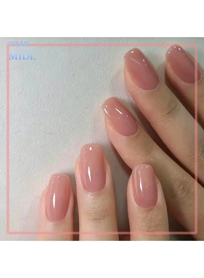 THEMIDI. Nude Pink Press On Nails Short Square Shape Glossy Solid Artificial Nails Set Full Cover Fake Nails Reusable Stick On Nails Soft Gel Acrylic Nail Kit Elegant Minimalist Nails For Women Daily Wear Office Wedding Eid Party Salon Style Long Lasting Damage Free Nails - Image 2