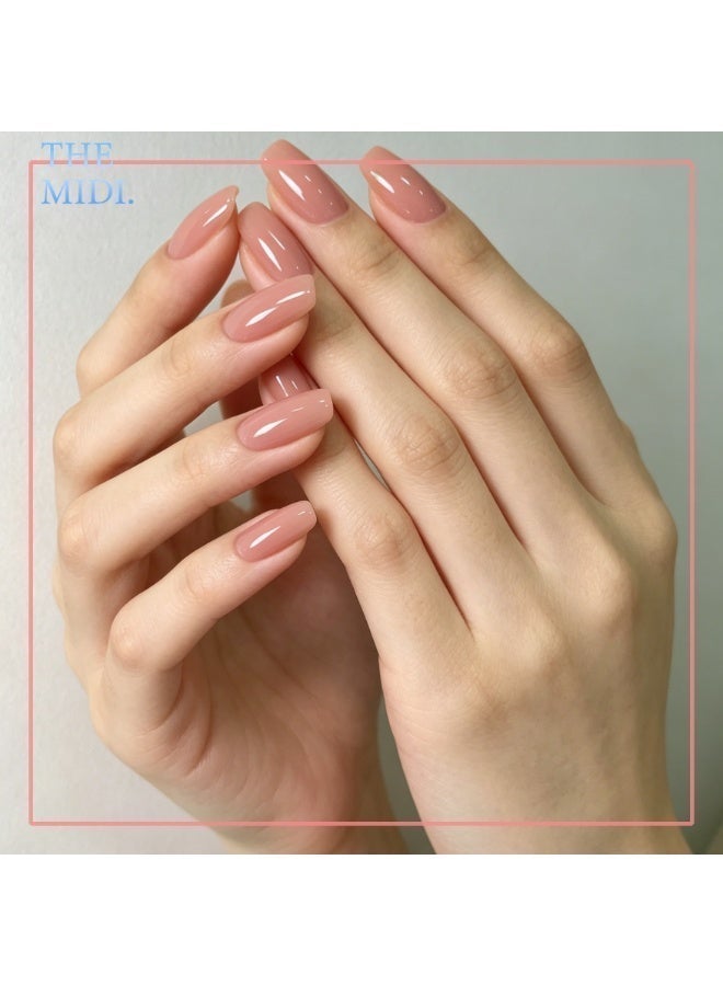 THEMIDI. Nude Pink Press On Nails Short Square Shape Glossy Solid Artificial Nails Set Full Cover Fake Nails Reusable Stick On Nails Soft Gel Acrylic Nail Kit Elegant Minimalist Nails For Women Daily Wear Office Wedding Eid Party Salon Style Long Lasting Damage Free Nails - Image 4
