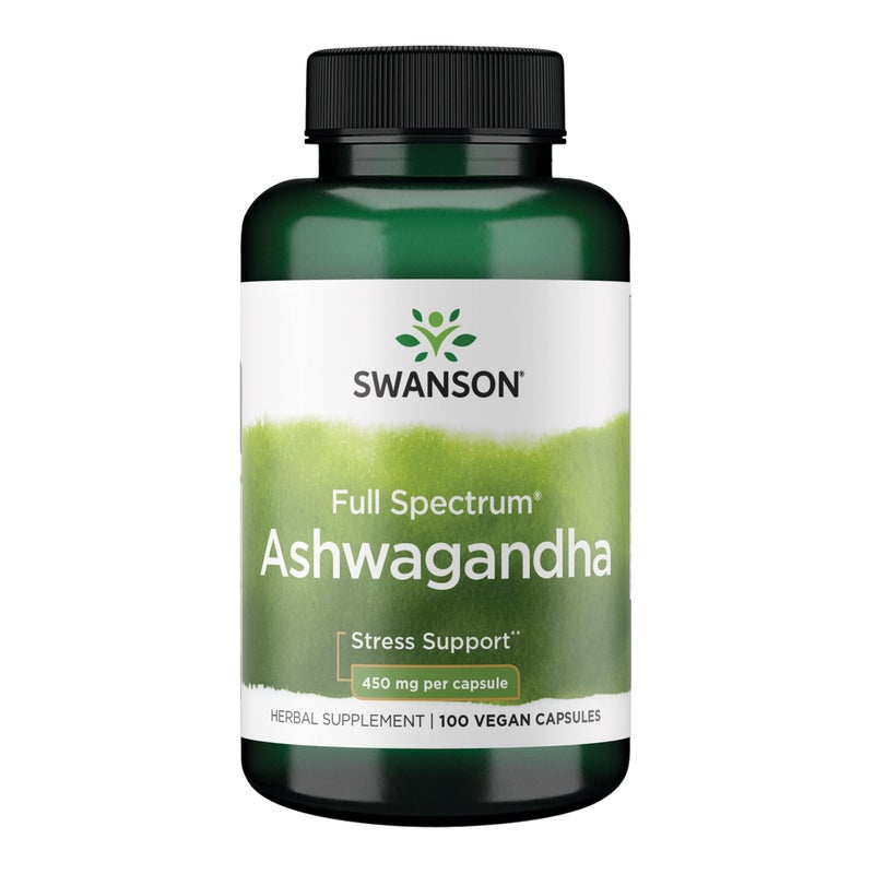 Swanson Ashwagandha Powder SupplementAshwagandha Root Aerial Parts Supplement Promoting Stress Relief Energy SupportAyurvedic Supplement for Natural Wellness 100 Capsules 450mg Each