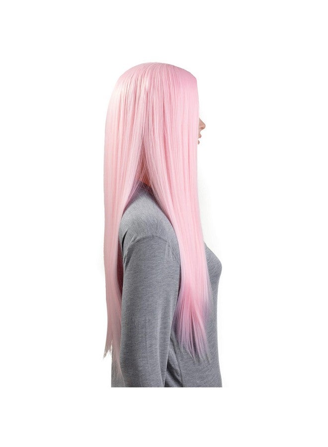 Onedor 30 Inches Long Straight Light Pink Synthetic Hair Women Full Head Cosplay Wig with Wig Cap (T1911 - Light Pink) - Image 2