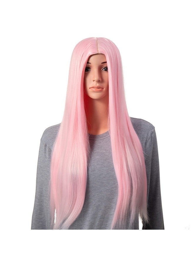 Onedor 30 Inches Long Straight Light Pink Synthetic Hair Women Full Head Cosplay Wig with Wig Cap (T1911 - Light Pink) - Image 1
