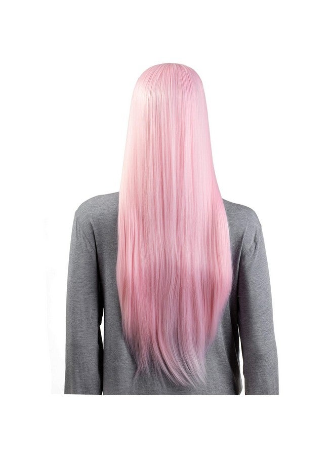 Onedor 30 Inches Long Straight Light Pink Synthetic Hair Women Full Head Cosplay Wig with Wig Cap (T1911 - Light Pink) - Image 3