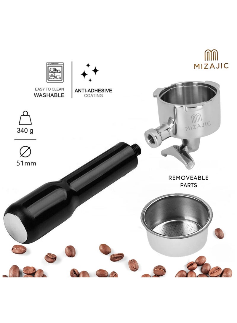 مزاجك فلتر قهوة 51 مم متوافق مع فلتر قهوة DeLonghi Dedica EC680 ذو الفوهتين مع سلة فلتر بديلة من الفولاذ المقاوم للصدأ ومقبض ABS - Image 5