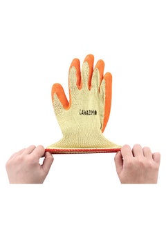 LAWAZIM Gloves - 2 Pairs, 90g, Orange - Rubber Palm-Coated Work Gloves with Wrist Protection, Breathable Seamless Knit Cotton Fabric - Ideal for Construction Mechanics Warehouse Industrial Gardening  - Image 2