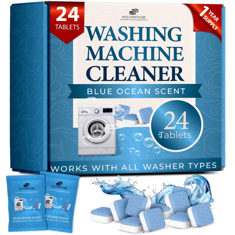 Washing Machine Cleaner Tablets - Deep Clean Washer Descale, Laundry Tub Cleaning Solution, Smell Fresh, Eliminates Buildup & Dirt, For Front & Top Load Washers, Easy-to-Use Tablets, 24 Pack - Image 1