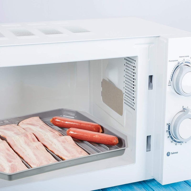 Shappy 2 Pieces Microwave Bacon Tray Microwave Bacon Cooker Grill Rack Piratical Baking Oven Tray for Frozen Snacks Frozen Pizza Cooking Supplies Grey 106 x 866 Inch  - Image 4