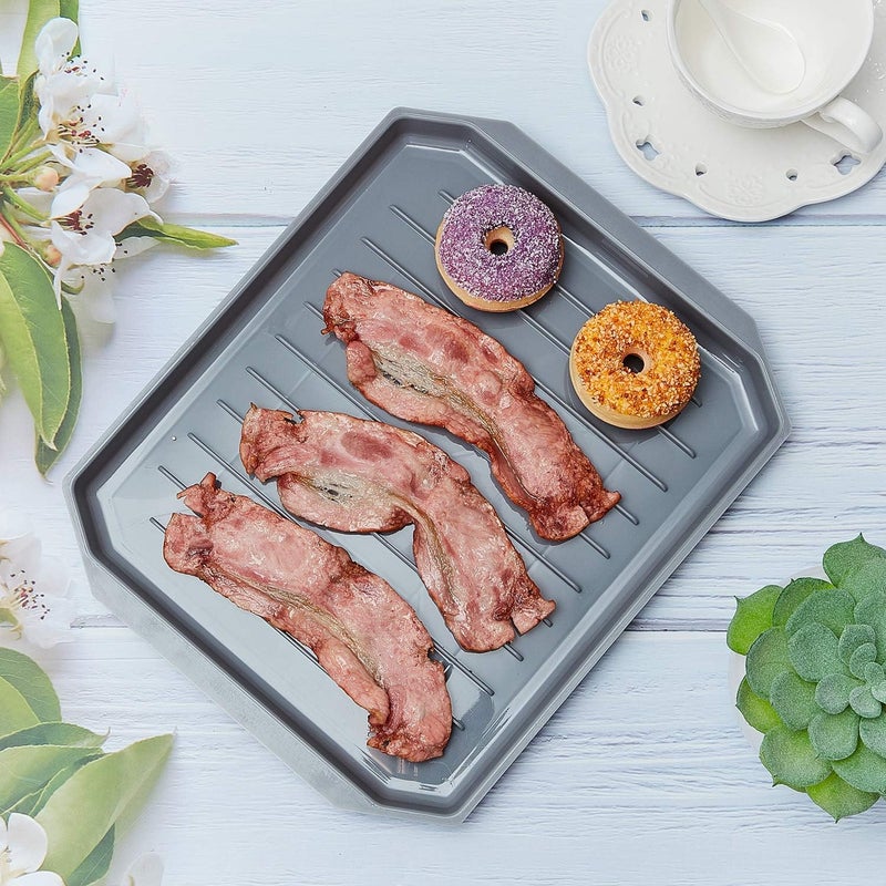 Shappy 2 Pieces Microwave Bacon Tray Microwave Bacon Cooker Grill Rack Piratical Baking Oven Tray for Frozen Snacks Frozen Pizza Cooking Supplies Grey 106 x 866 Inch  - Image 5