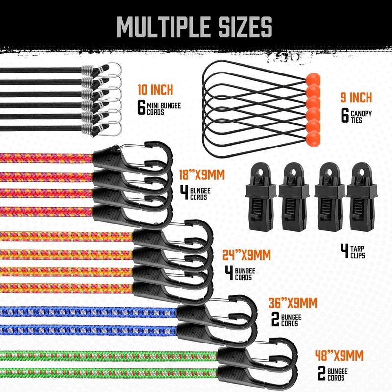 HORUSDY 28-Piece Premium Bungee Cords with Hooks, Includes 10â€, 18â€, 24â€, 36â€, 48â€, Bungee Cord Assortment (10 to 48 Inch) - Image 2